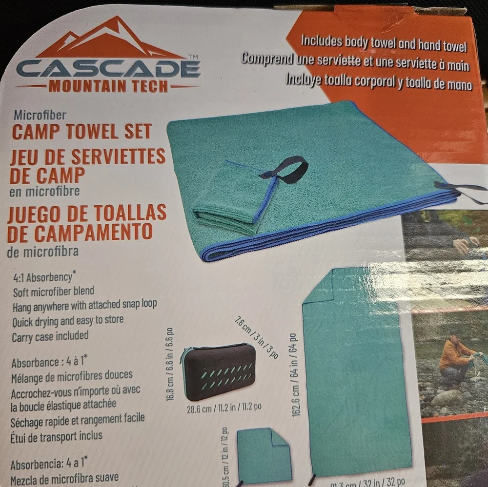 Cascade mountain tech camp towel set , new